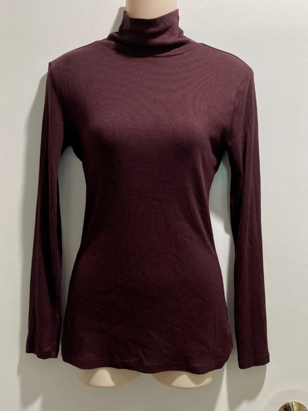 A New Day Burgundy Cotton Modal Goth Vamp Minimalist Turtleneck Layer 90s Top M